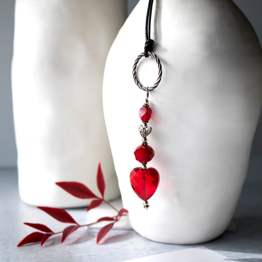 Red Faceted Glass Heart Necklace-Womens-LittleGreenRoomJewelry-LittleGreenRoomJewelry
