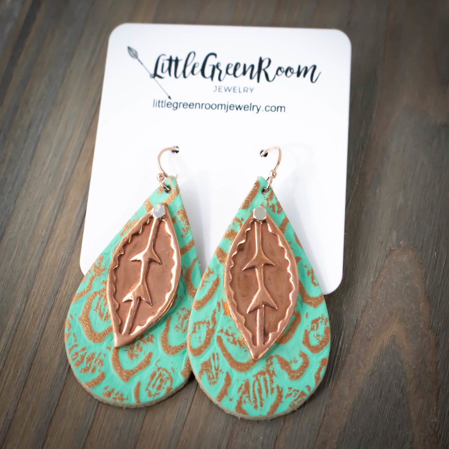 Copper Leaf Leather Earrings-Womens-LittleGreenRoomJewelry-LittleGreenRoomJewelry