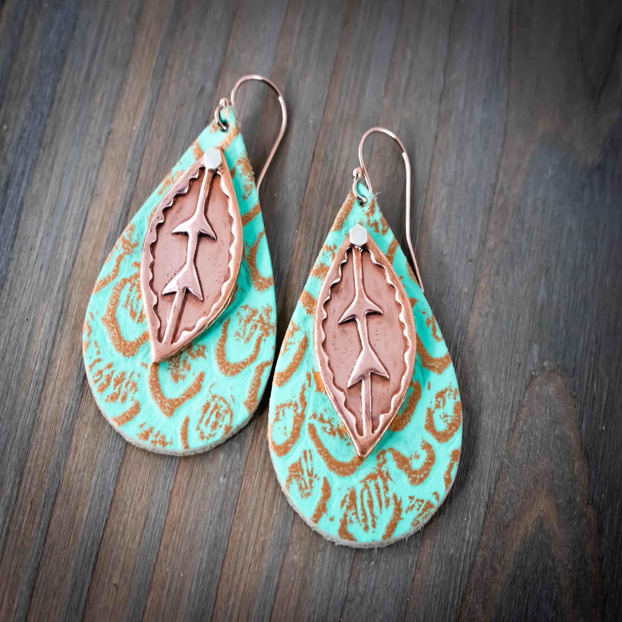 Copper Leaf Leather Earrings-Womens-LittleGreenRoomJewelry-LittleGreenRoomJewelry
