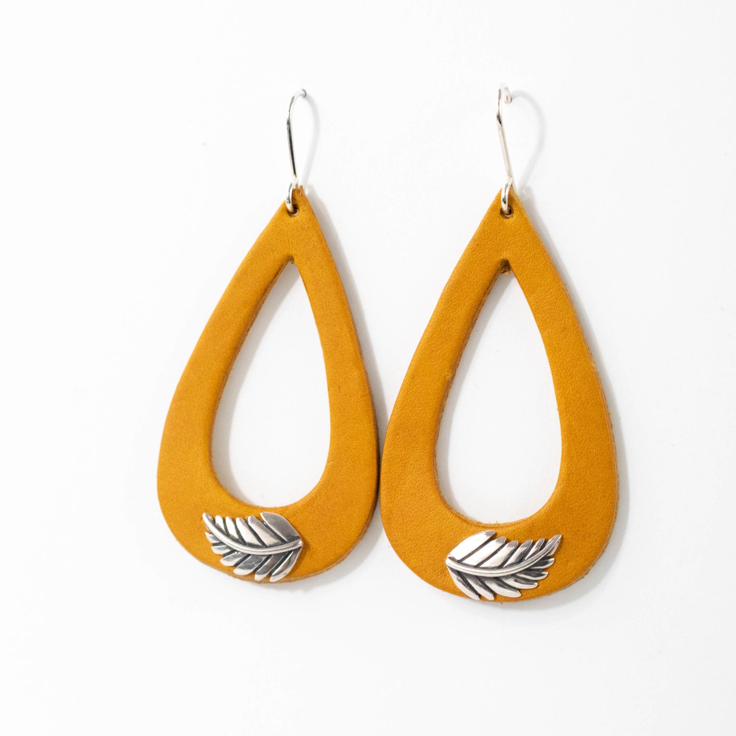 Yellow Silver Leaf Leather Earrings-Womens-LittleGreenRoomJewelry-LittleGreenRoomJewelry