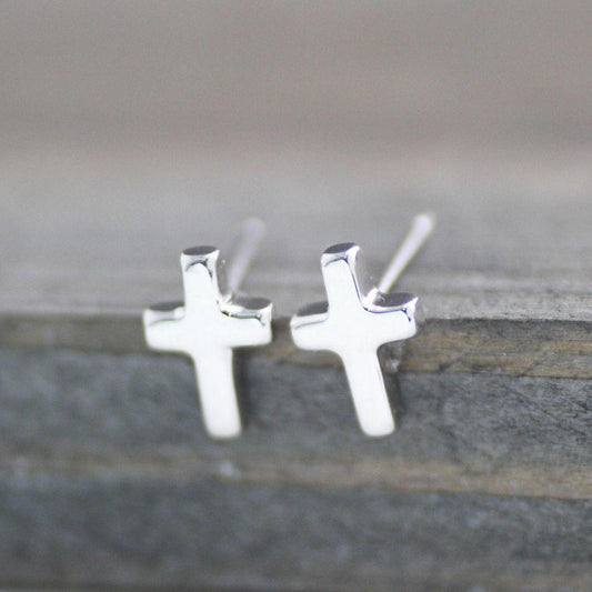 Cross Stud Earrings-Womens-LittleGreenRoomJewelry-LittleGreenRoomJewelry