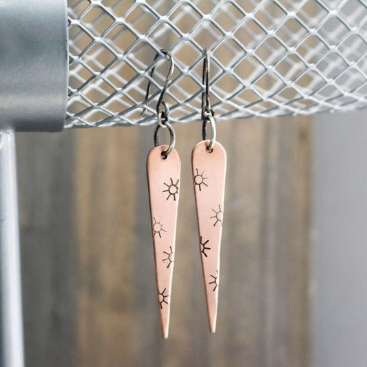 Copper Sunburst Drop Earrings-Womens Rustic-LittleGreenRoomJewelry-LittleGreenRoomJewelry