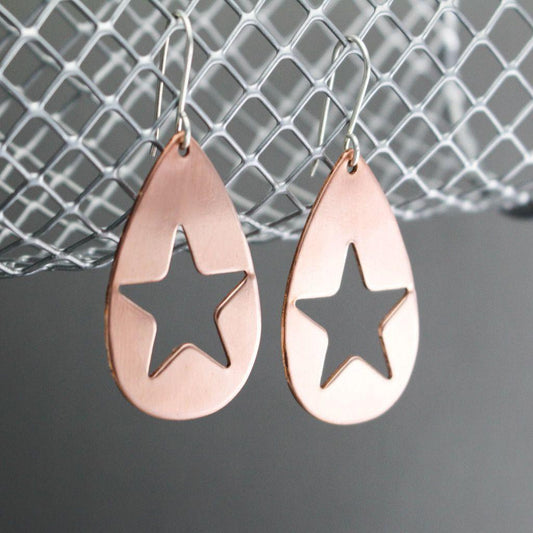 Copper Rock Star Earrings- Womens Star Earrings-Mod Copper Star Earrings-Womens-LittleGreenRoomJewelry-LittleGreenRoomJewelry