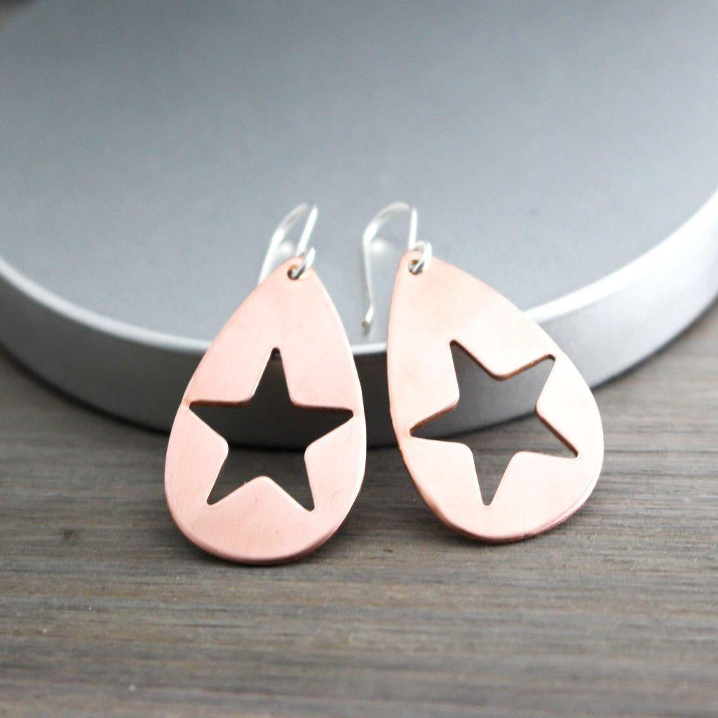 Copper Rock Star Earrings- Womens Star Earrings-Mod Copper Star Earrings-Womens-LittleGreenRoomJewelry-LittleGreenRoomJewelry