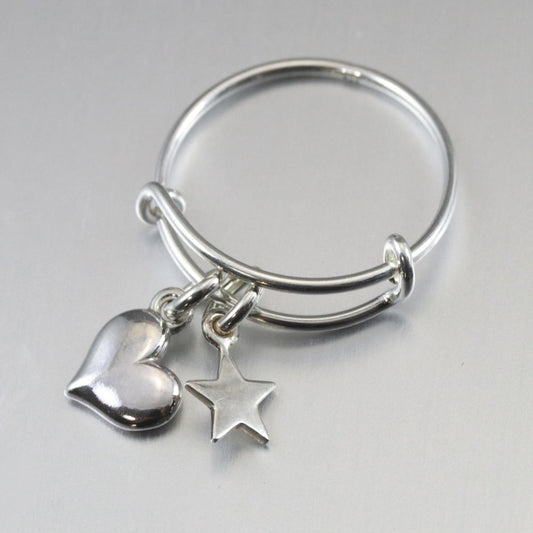 Sterling Heart Ring-Charm Ring-Star Ring-Womens-LittleGreenRoomJewelry-LittleGreenRoomJewelry