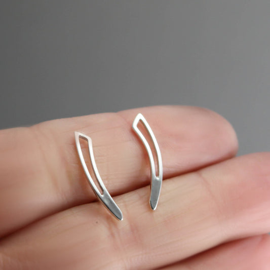 Mod Sterling Silver Ear Climber Earrings-Womens-LittleGreenRoomJewelry-LittleGreenRoomJewelry