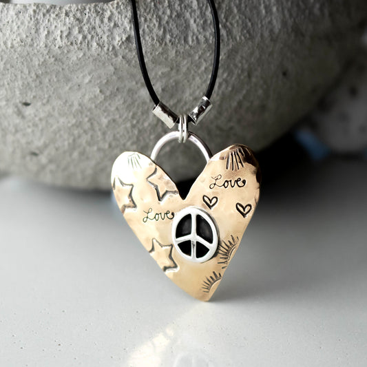 Peace And Love Heart Necklace-Womens-LittleGreenRoomJewelry-LittleGreenRoomJewelry