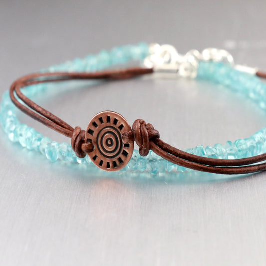 Genuine Apatite And Leather Bracelet Duo-Womens-LittleGreenRoomJewelry-LittleGreenRoomJewelry