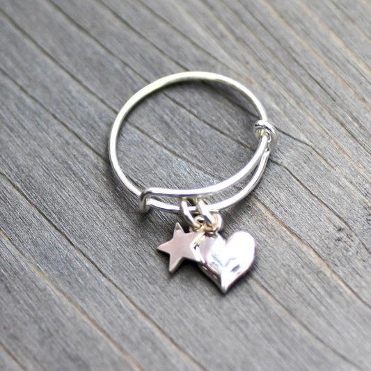 Sterling Heart Ring-Charm Ring-Star Ring-Womens-LittleGreenRoomJewelry-LittleGreenRoomJewelry