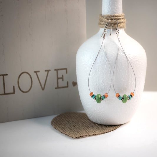 Gemstone Teardrop Turquoise Hoop Earrings-Womens-LittleGreenRoomJewelry-LittleGreenRoomJewelry