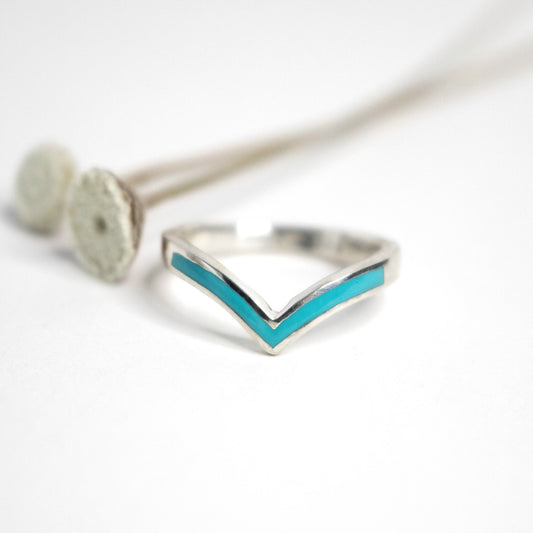 Turquoise Chevron Stacking Ring-Womens-LittleGreenRoomJewelry-LittleGreenRoomJewelry