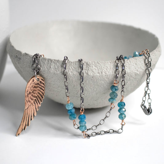 Angel Wing Faceted Apatite Necklace-Womens-LittleGreenRoomJewelry-LittleGreenRoomJewelry