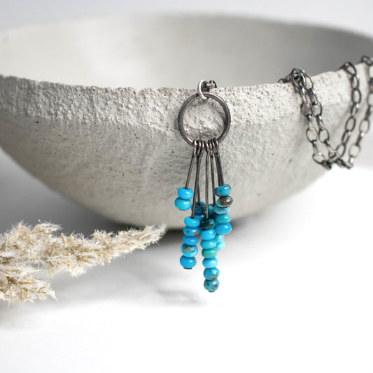 Sleeping Beauty Turquoise Fringe Necklace-Womens-LittleGreenRoomJewelry-LittleGreenRoomJewelry