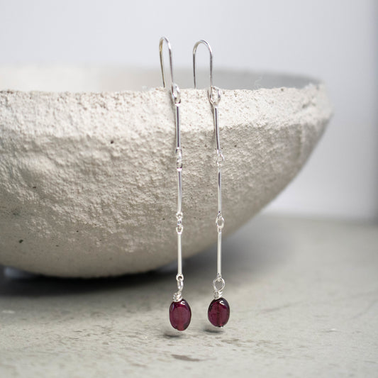 Modern Link Garnet Earrings-Womens-LittleGreenRoomJewelry-LittleGreenRoomJewelry