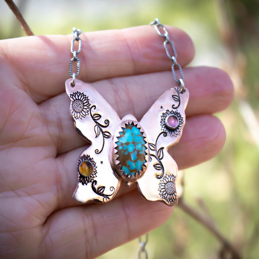 Copper Butterfly Turquoise Gemstone Necklace-Womens-LittleGreenRoomJewelry-LittleGreenRoomJewelry
