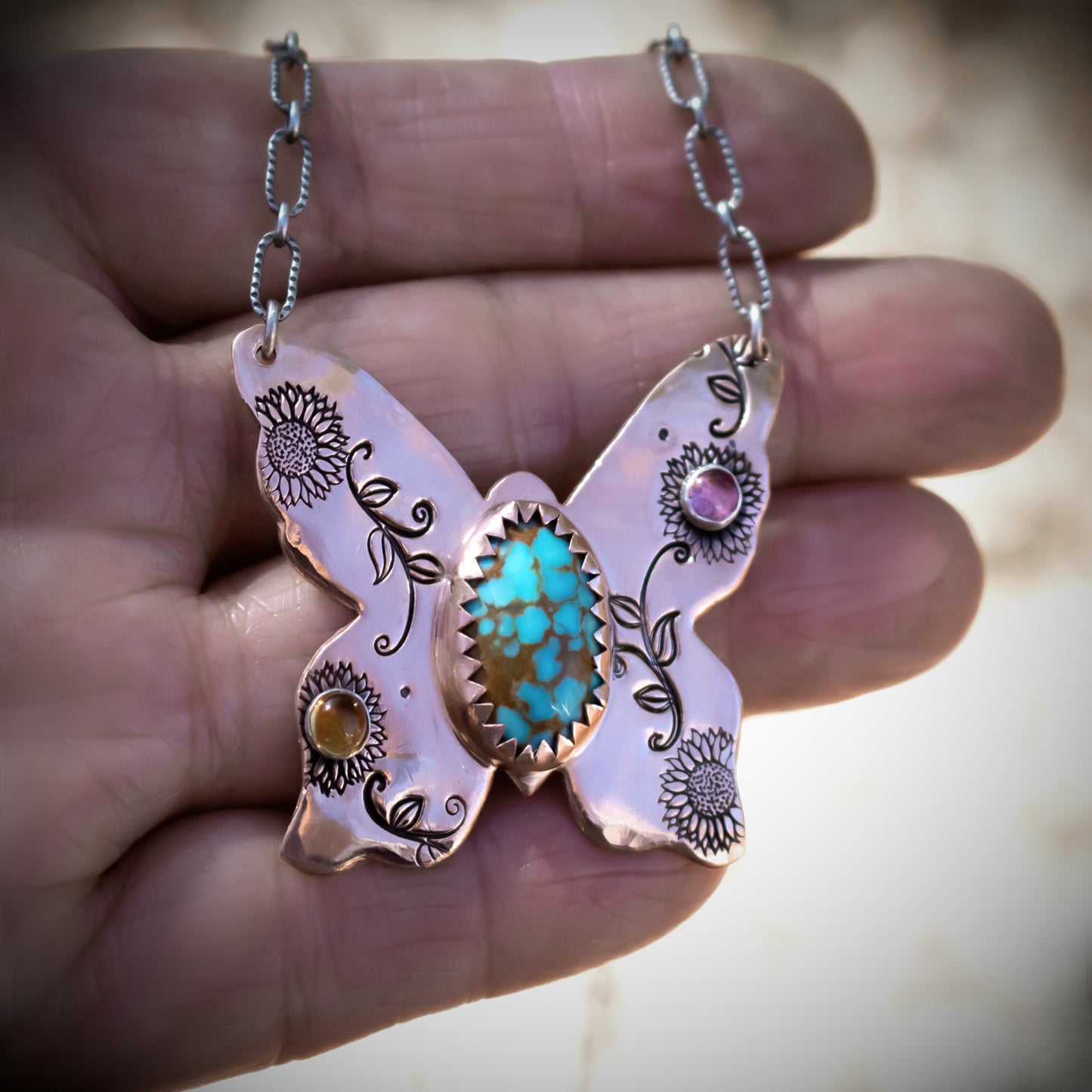 Copper Butterfly Turquoise Gemstone Necklace-Womens-LittleGreenRoomJewelry-LittleGreenRoomJewelry