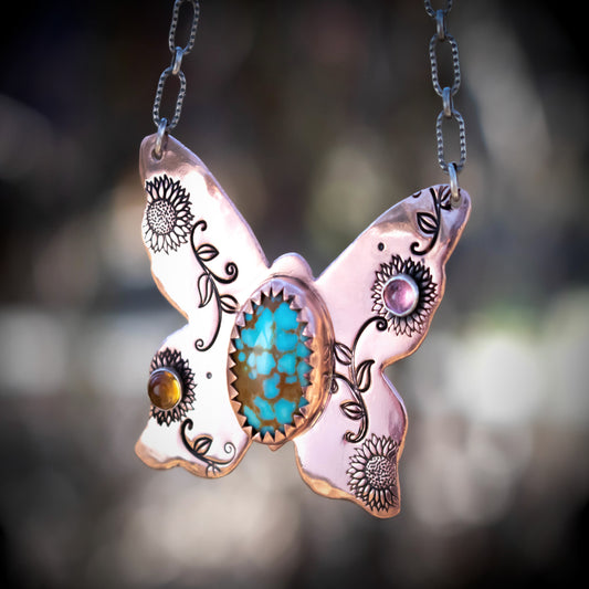 Copper Butterfly Turquoise Gemstone Necklace-Womens-LittleGreenRoomJewelry-LittleGreenRoomJewelry