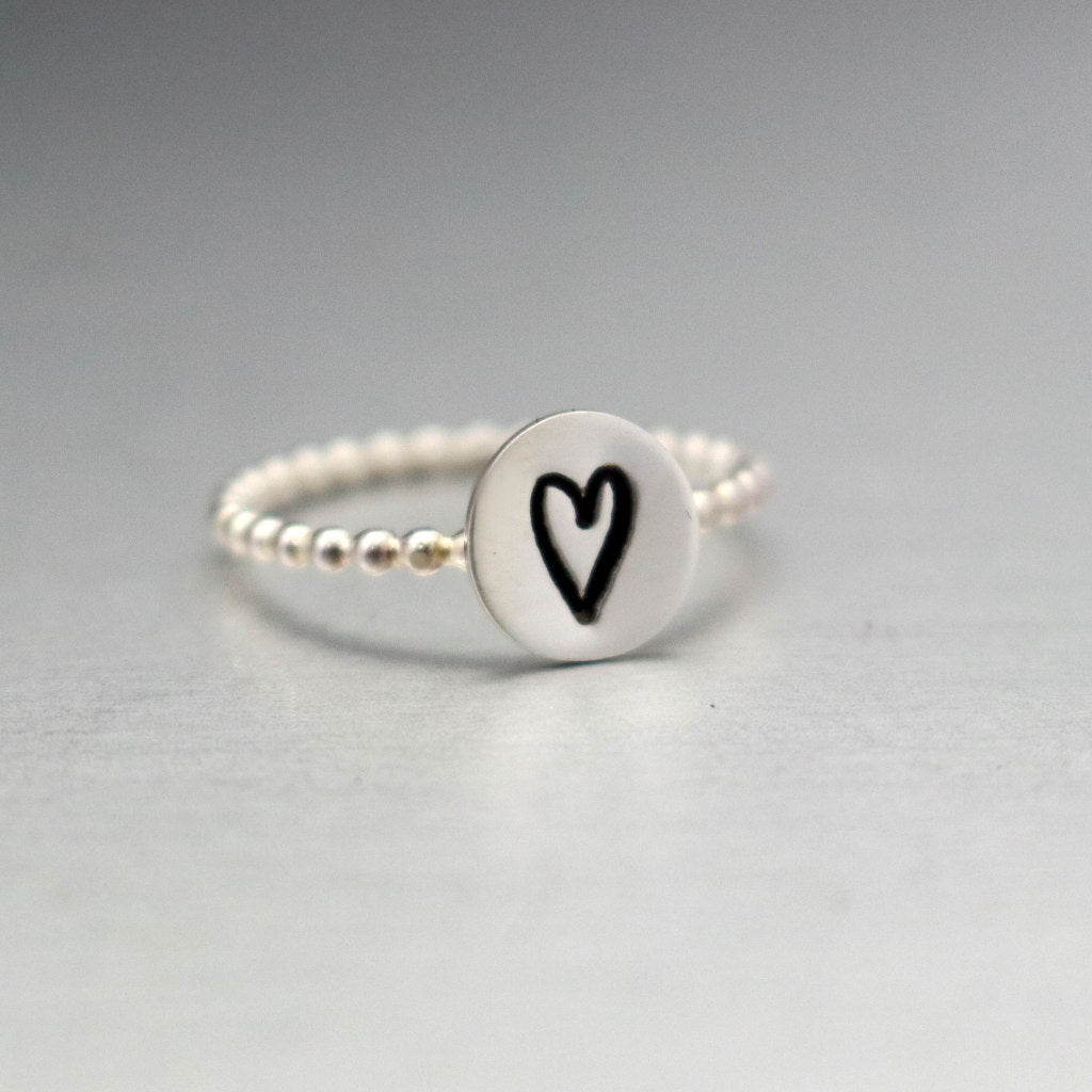 Beaded Sterling Silver Heart Ring-Womens-LittleGreenRoomJewelry-LittleGreenRoomJewelry