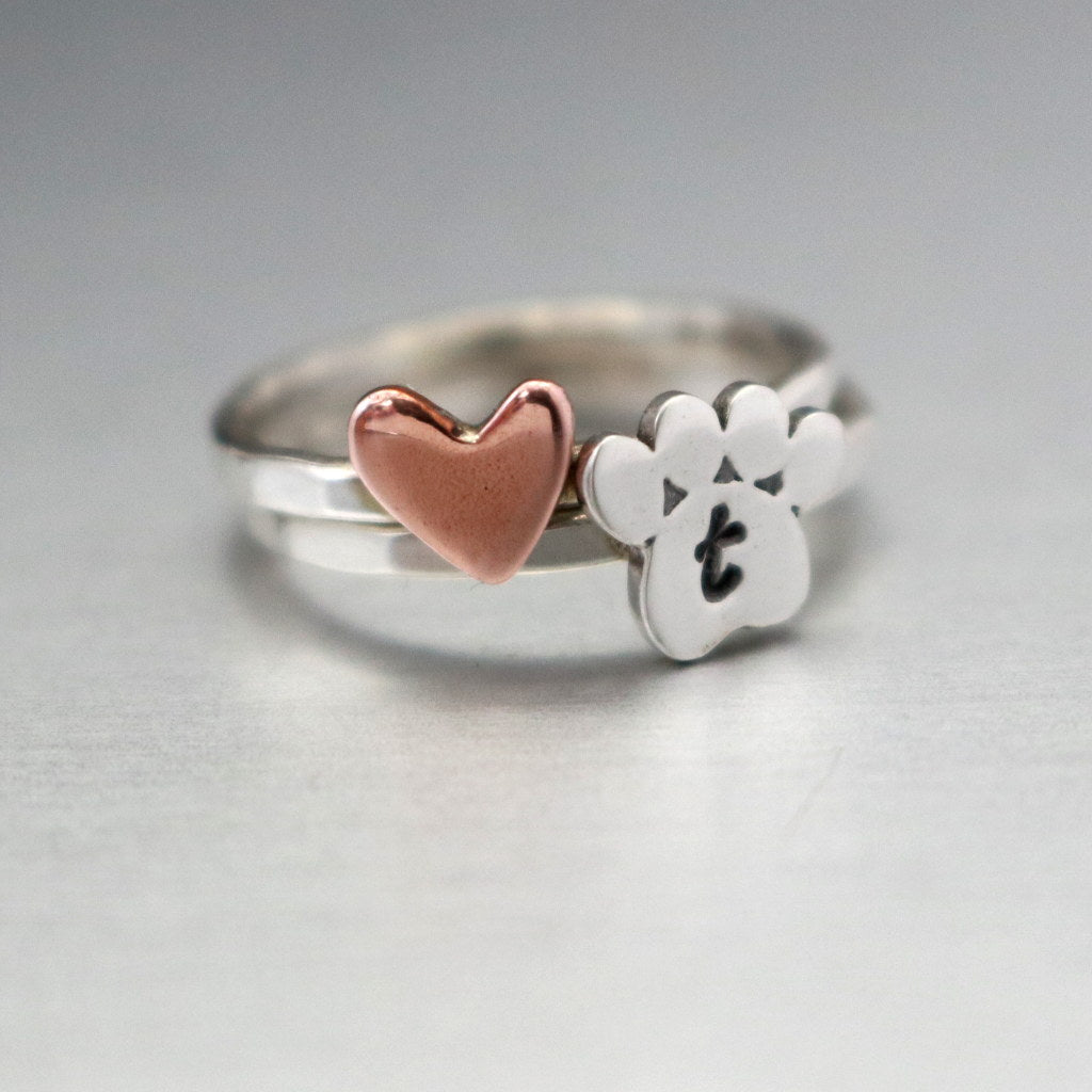 Pet Love Paw Print Custom Initial Rings-Womens-LittleGreenRoomJewelry-LittleGreenRoomJewelry