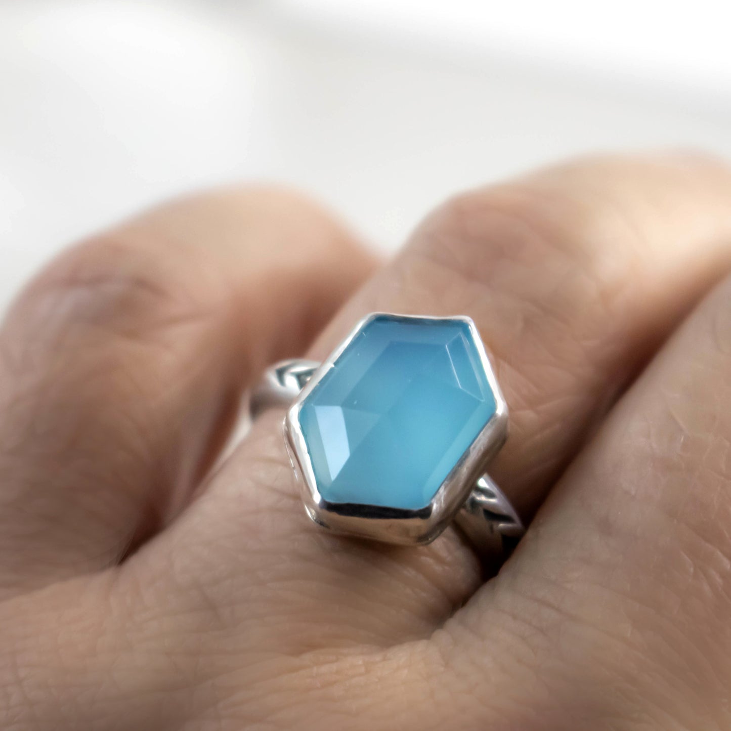Size 8 Faceted Blue Chalcedony Sterling Silver Ring-Womens-LittleGreenRoomJewelry-LittleGreenRoomJewelry