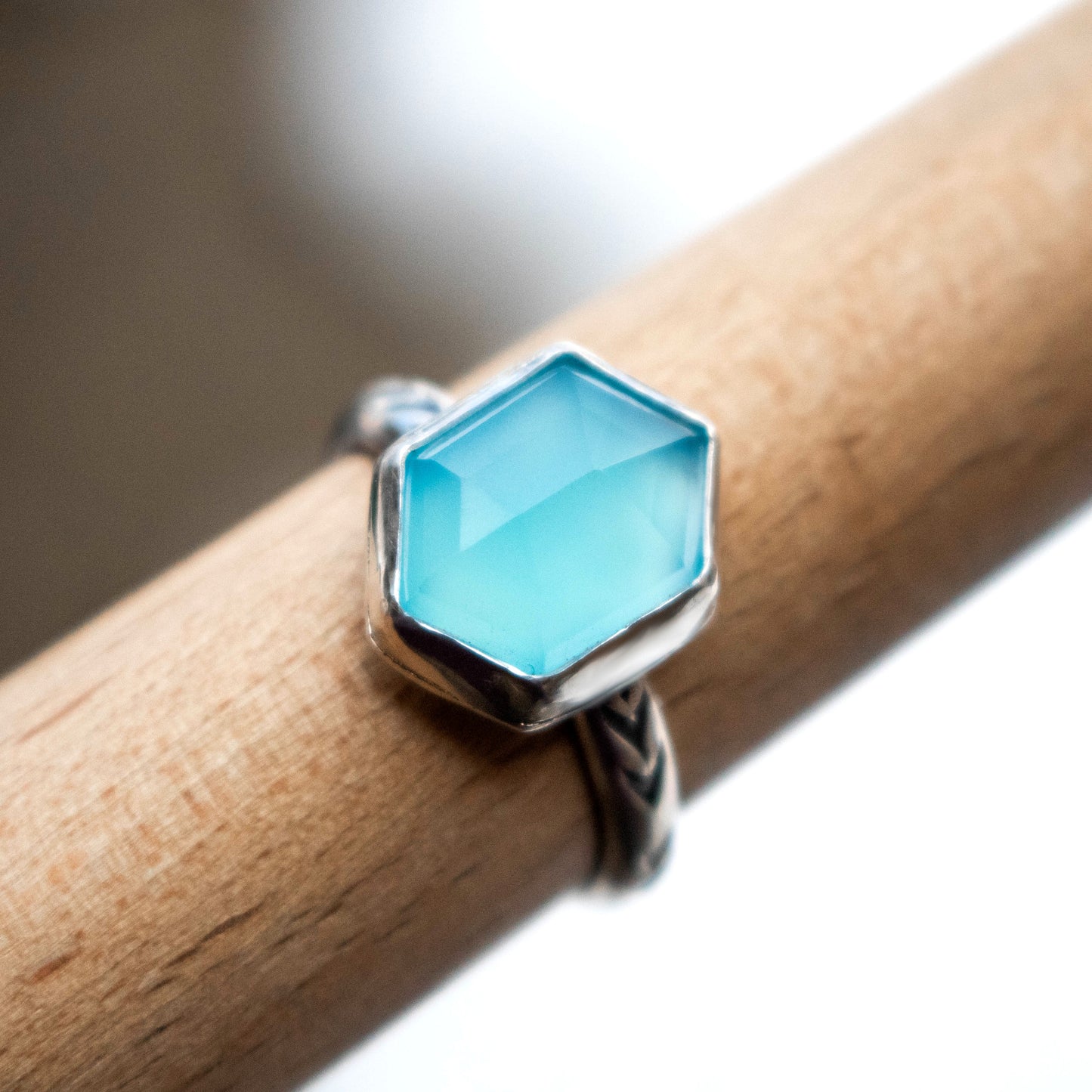 Size 8 Faceted Blue Chalcedony Sterling Silver Ring-Womens-LittleGreenRoomJewelry-LittleGreenRoomJewelry
