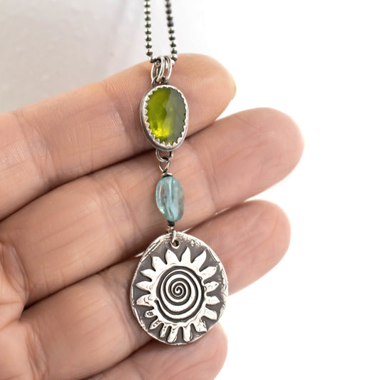 Faceted Vesuvianite Sun Necklace-Womens-LittleGreenRoomJewelry-LittleGreenRoomJewelry
