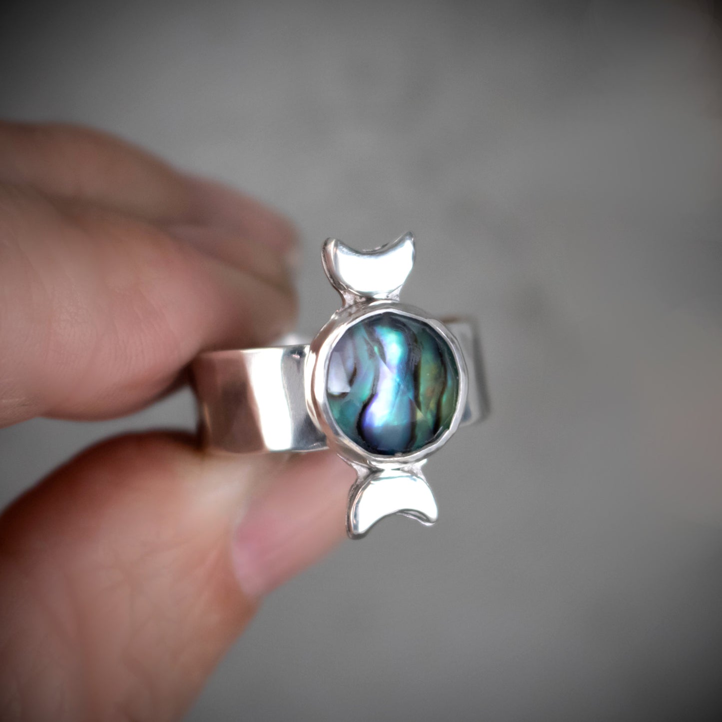 Size 8.5 Faceted Abalone Moon Phase Ring-Womens-LittleGreenRoomJewelry-LittleGreenRoomJewelry