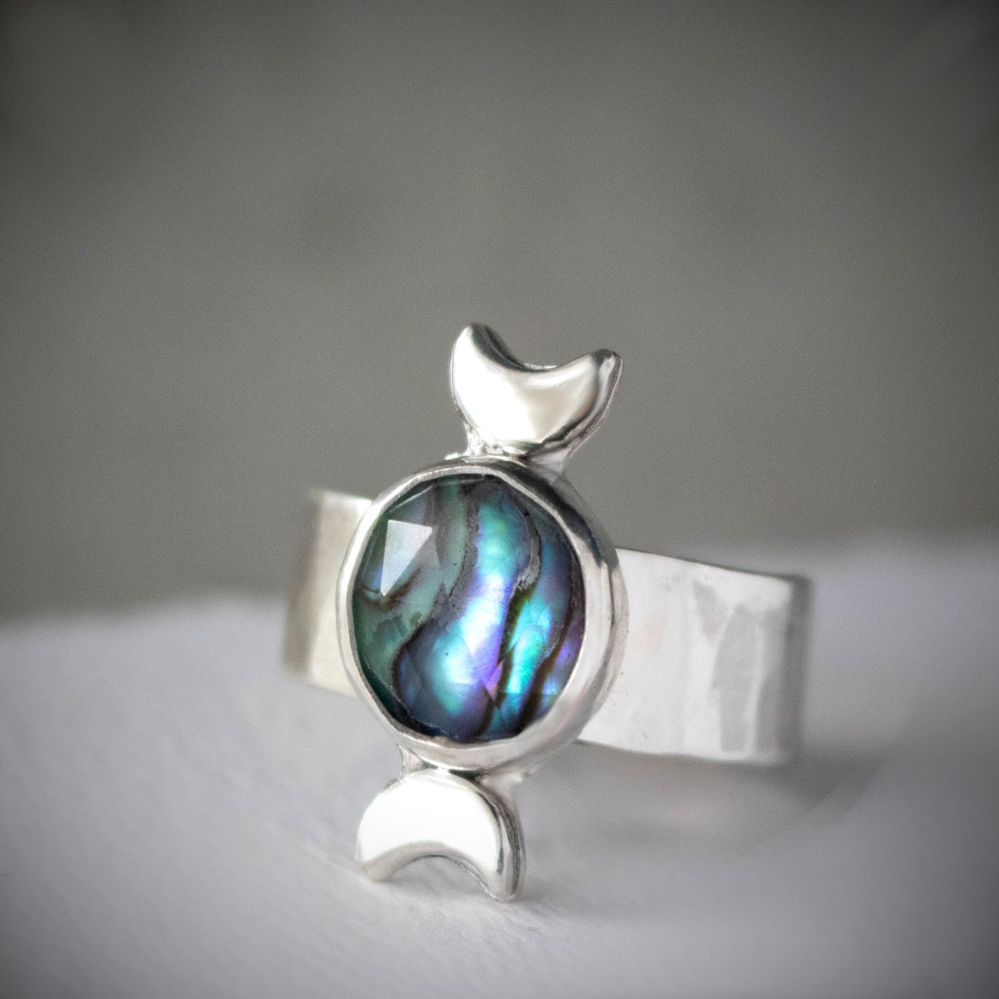 Size 8.5 Faceted Abalone Moon Phase Ring-Womens-LittleGreenRoomJewelry-LittleGreenRoomJewelry