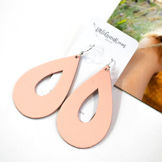 Peach Teardrop Leather Earrings-Womens-LittleGreenRoomJewelry-LittleGreenRoomJewelry