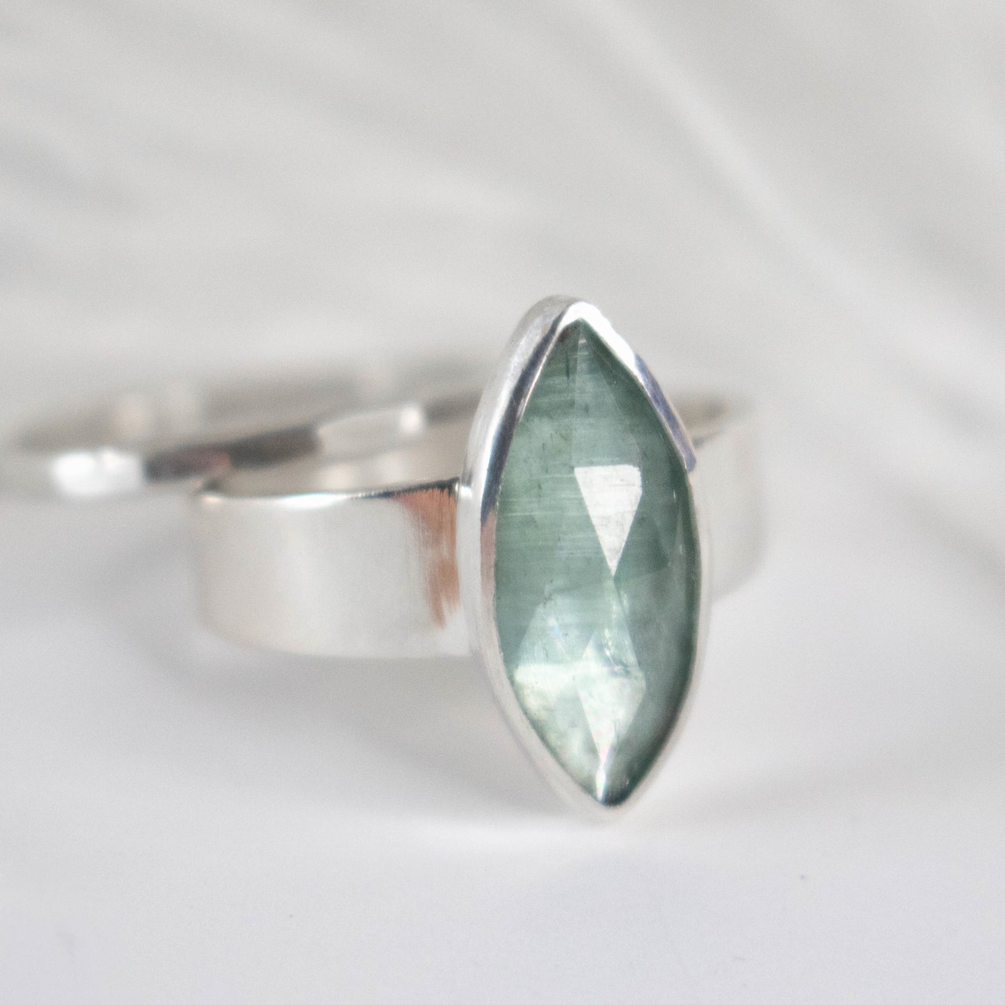 Faceted Aqua Kyanite Ring Set-Womens-LittleGreenRoomJewelry-LittleGreenRoomJewelry