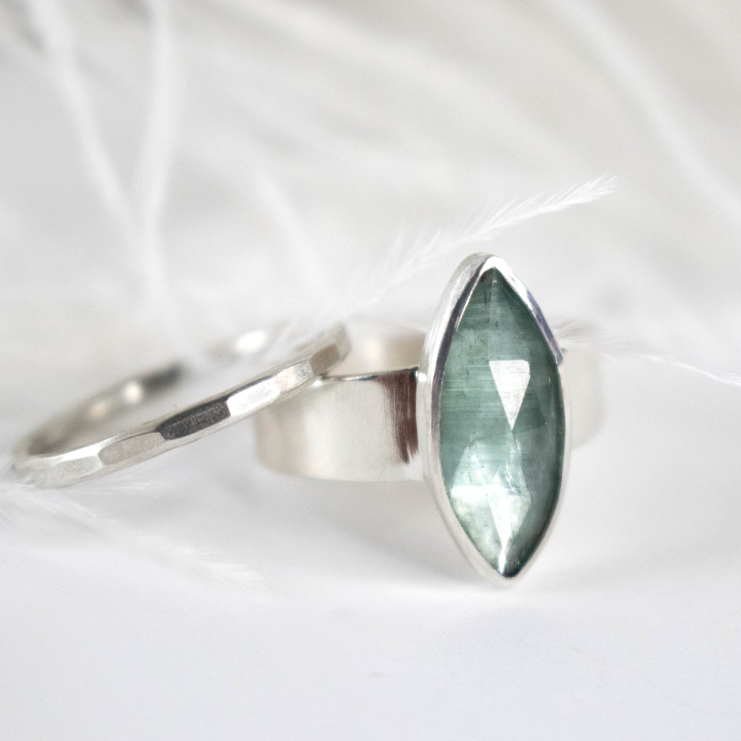 Faceted Aqua Kyanite Ring Set-Womens-LittleGreenRoomJewelry-LittleGreenRoomJewelry