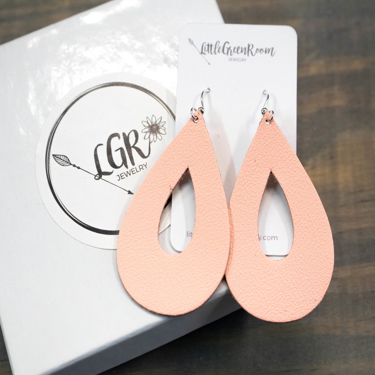 Peach Teardrop Leather Earrings-Womens-LittleGreenRoomJewelry-LittleGreenRoomJewelry