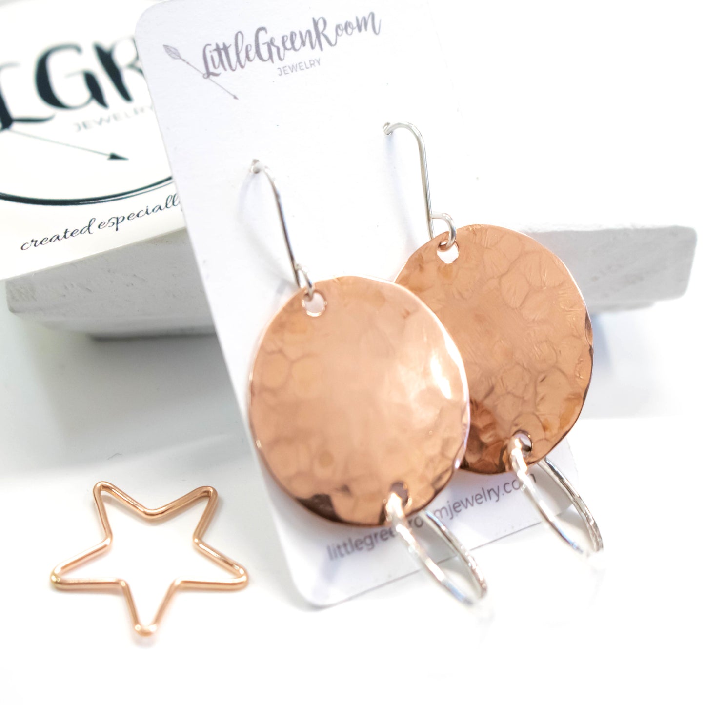 Modern Copper Hammered Disk Earrings-Womens-LittleGreenRoomJewelry-LittleGreenRoomJewelry