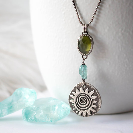 Faceted Vesuvianite Sun Necklace-Womens-LittleGreenRoomJewelry-LittleGreenRoomJewelry
