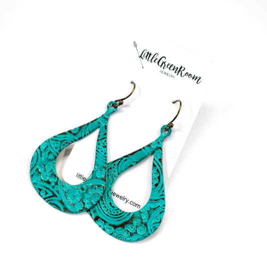 Turquoise Paisley Print Earrings-Womens-LittleGreenRoomJewelry-LittleGreenRoomJewelry
