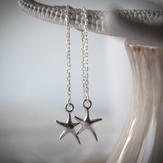 Sterling Silver Starfish Threader Earrings-Womens-LittleGreenRoomJewelry-LittleGreenRoomJewelry