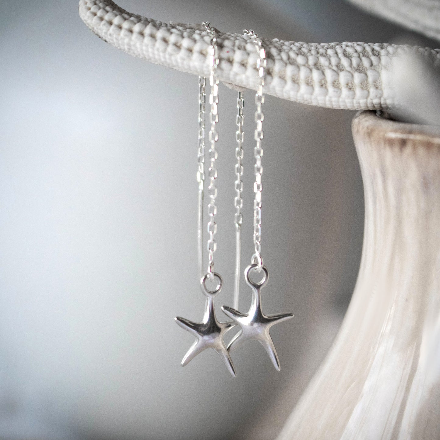 Sterling Silver Starfish Threader Earrings-Womens-LittleGreenRoomJewelry-LittleGreenRoomJewelry