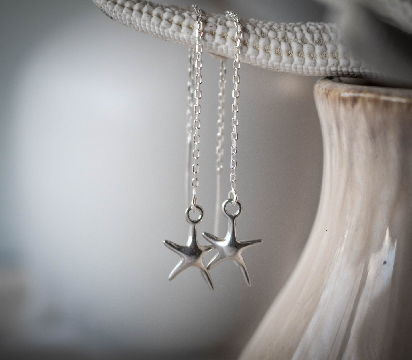 Sterling Silver Starfish Threader Earrings-Womens-LittleGreenRoomJewelry-LittleGreenRoomJewelry