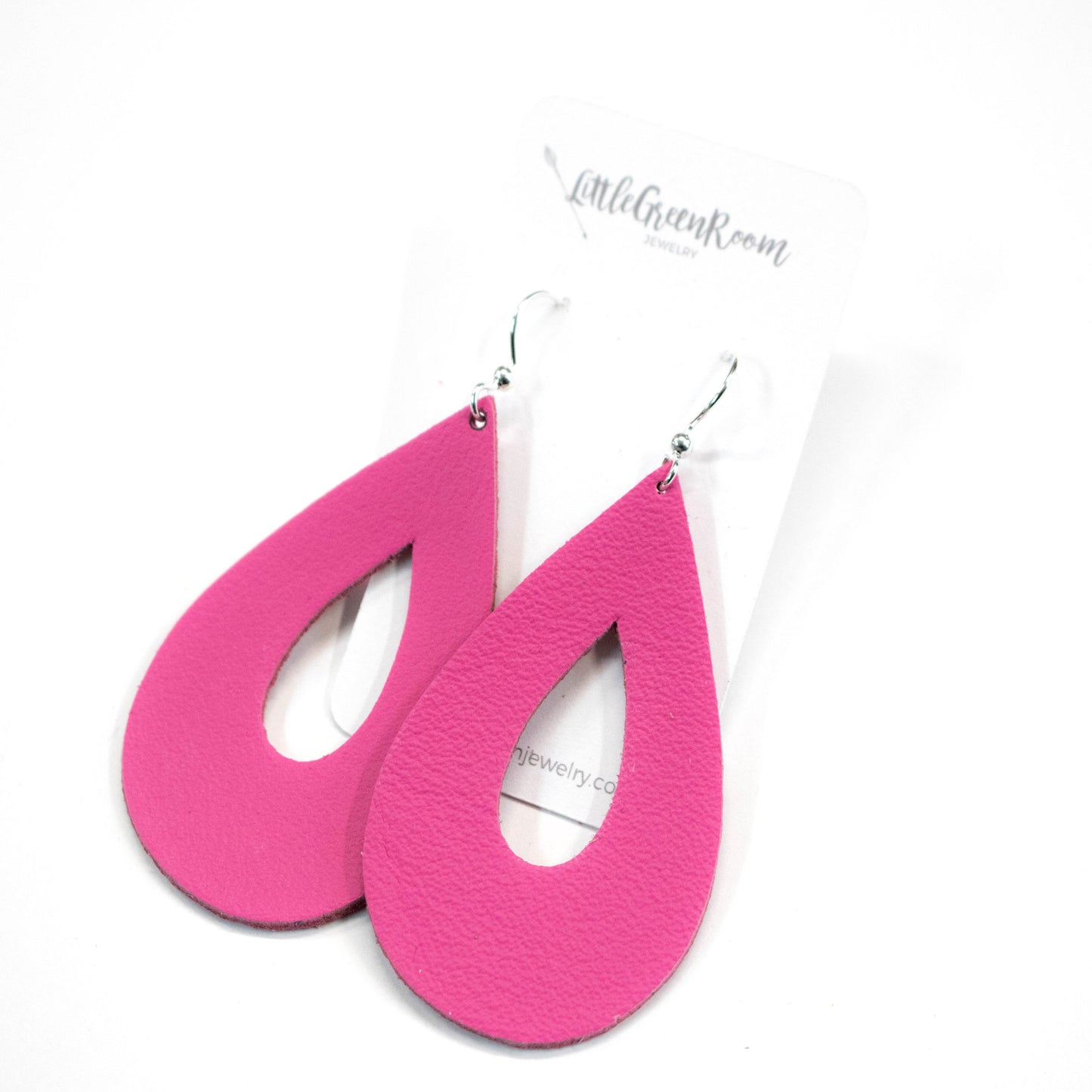 Bright Pink Leather Teardrop Earrings-Womens-LittleGreenRoomJewelry-LittleGreenRoomJewelry