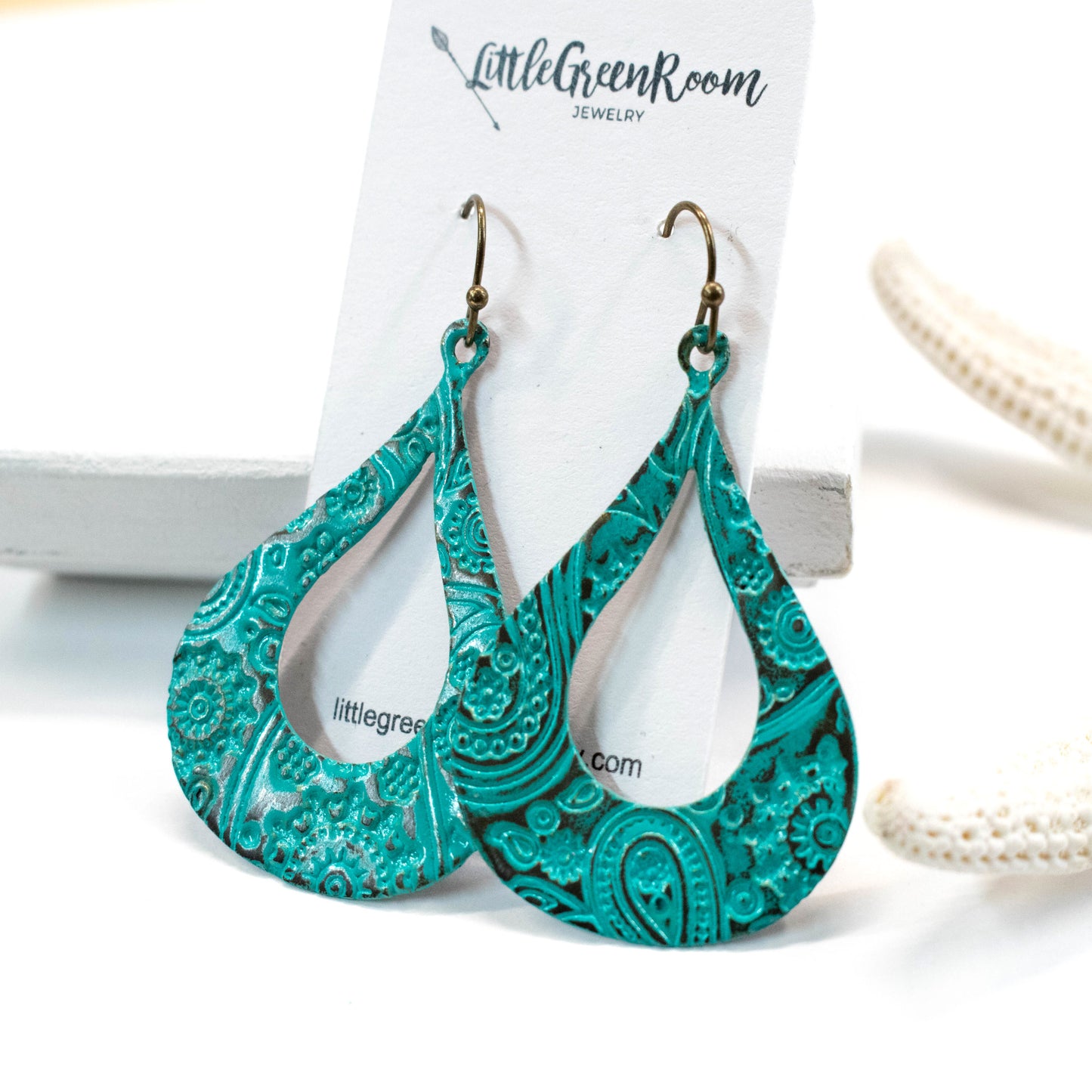 Turquoise Paisley Print Earrings-Womens-LittleGreenRoomJewelry-LittleGreenRoomJewelry