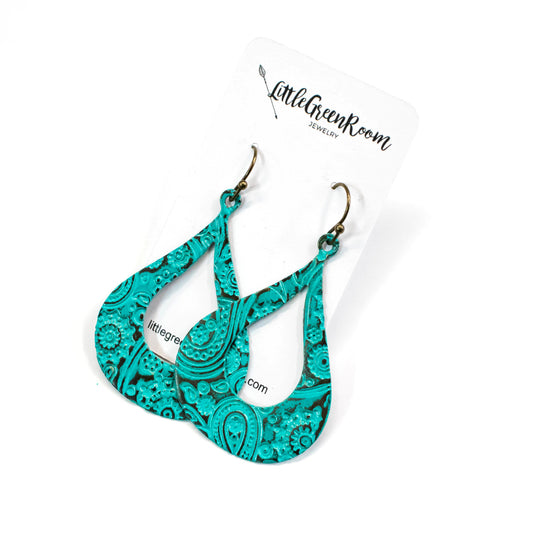 Turquoise Paisley Print Earrings-Womens-LittleGreenRoomJewelry-LittleGreenRoomJewelry