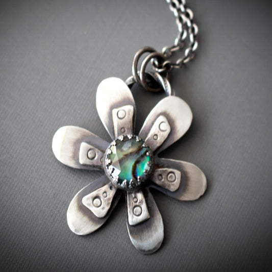 Faceted Abalone Flower Necklace-Womens-LittleGreenRoomJewelry-LittleGreenRoomJewelry