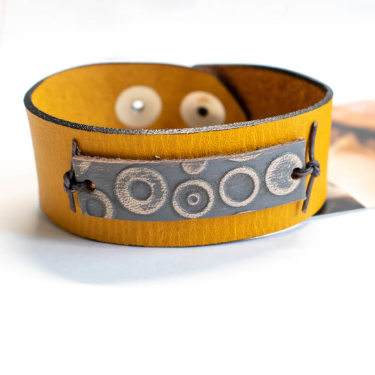 Mod Yellow Leather Cuff Bracelet-Womens-LittleGreenRoomJewelry-LittleGreenRoomJewelry