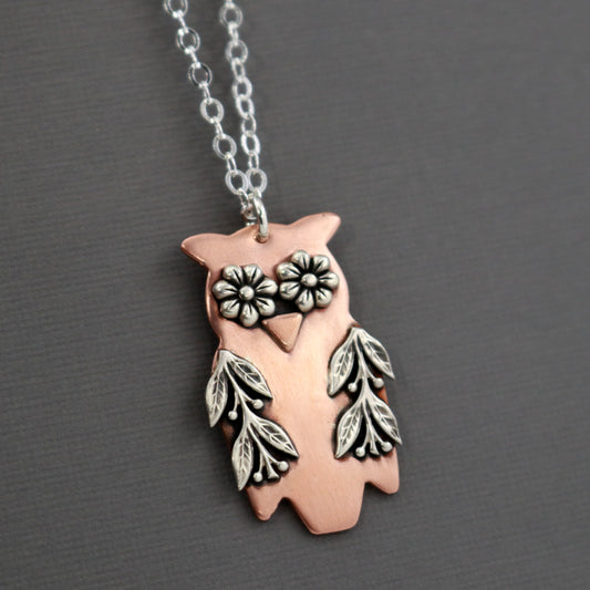 Little Copper Woodland Owl Necklace-Womens-LittleGreenRoomJewelry-LittleGreenRoomJewelry