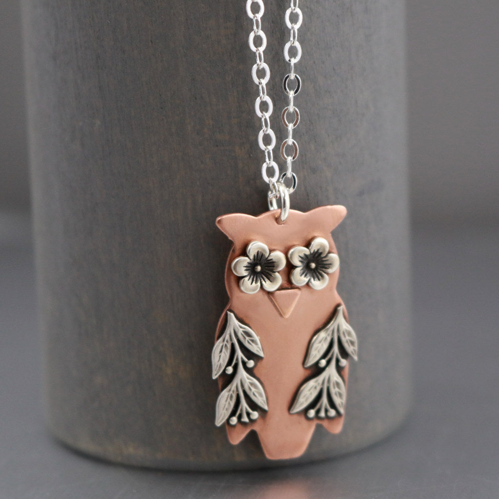 Copper Woodland Owl Necklace-Womens-LittleGreenRoomJewelry-LittleGreenRoomJewelry