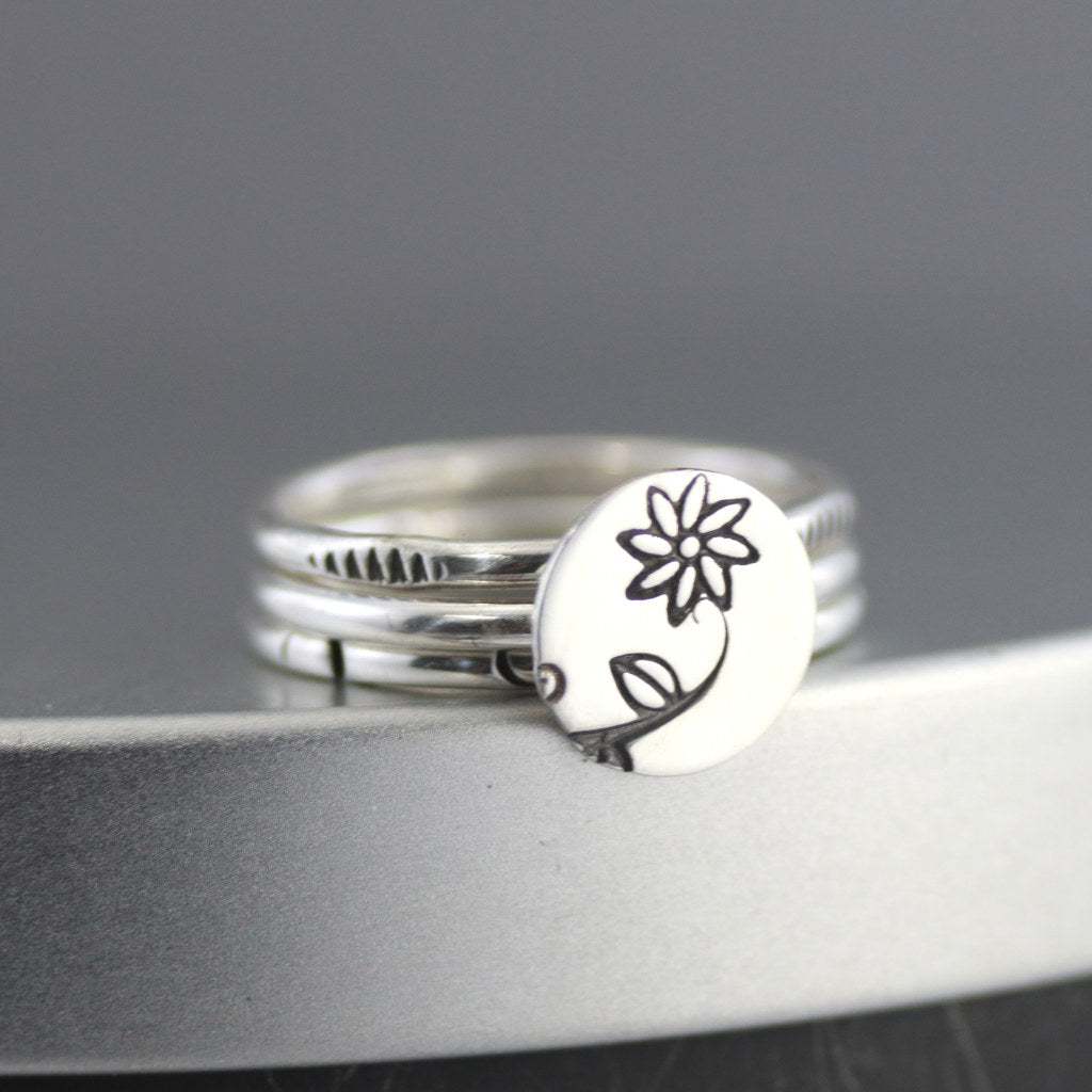 Sterling Woodland Flower Stack Rings-Womens-LittleGreenRoomJewelry-LittleGreenRoomJewelry