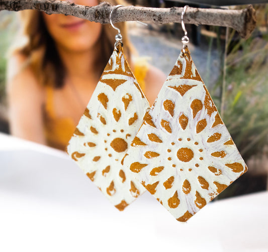 Boho Painted Leather Earrings-Womens-LittleGreenRoomJewelry-LittleGreenRoomJewelry