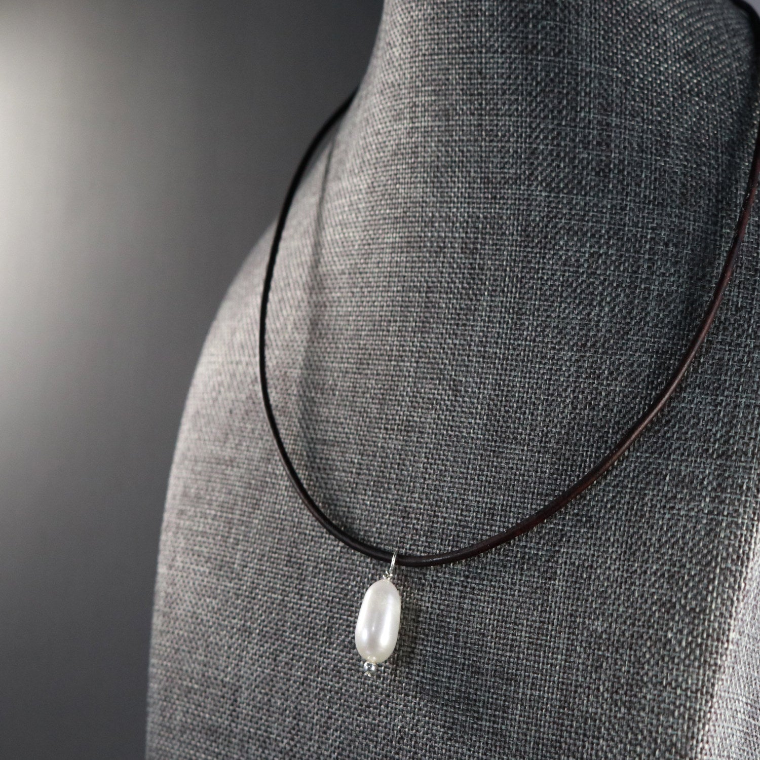 Freshwater Pearl Leather Cord Necklace-Womens-LittleGreenRoomJewelry-LittleGreenRoomJewelry