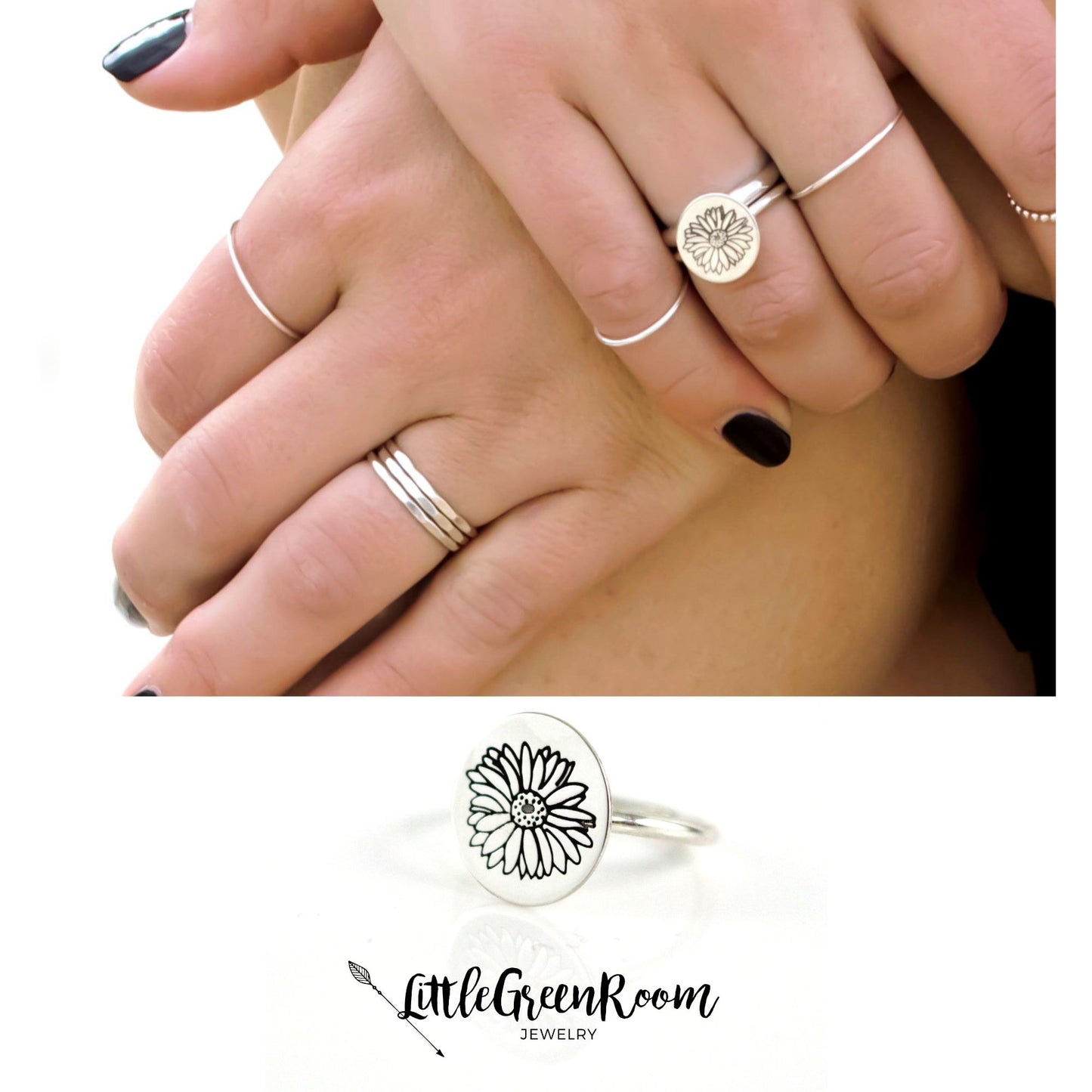 Sterling Gerbera Daisy Stack Ring-Womens-LittleGreenRoomJewelry-LittleGreenRoomJewelry